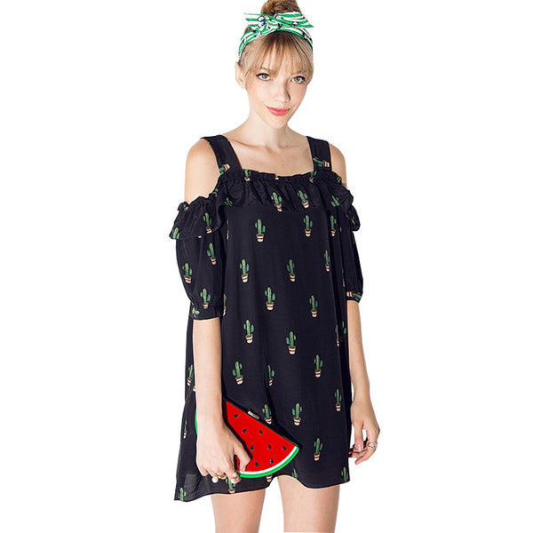 Cactus Print Off the Shoulder Festival Dress