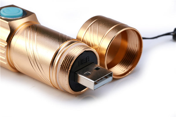 Waterproof Gold Tone USB Rechargable Flashlight