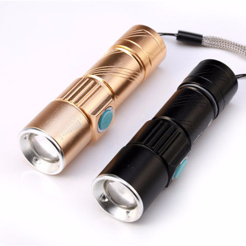 Waterproof Gold Tone USB Rechargable Flashlight