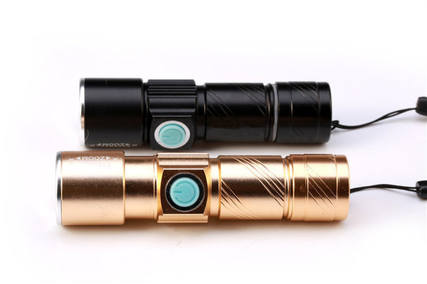 Waterproof Gold Tone USB Rechargable Flashlight