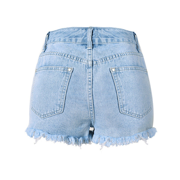 Floral Embroidered High Waist Denim Shorts