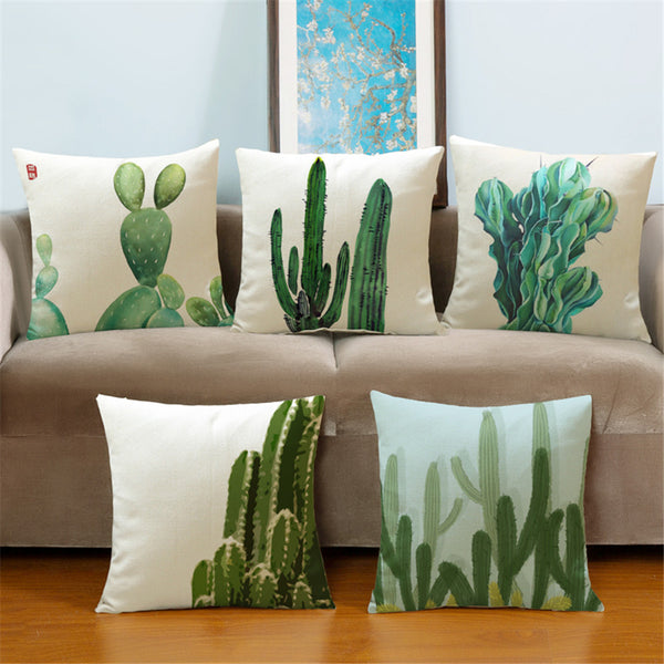 Linen Blend Cactus Pillow Cover