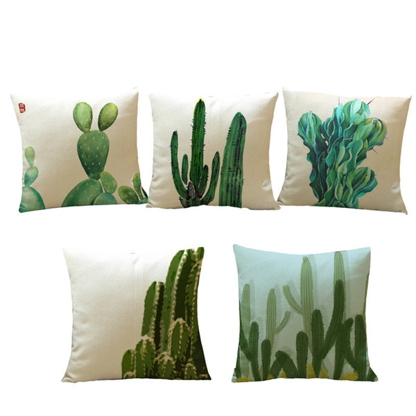 Linen Blend Cactus Pillow Cover