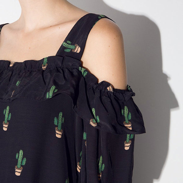 Cactus Print Off the Shoulder Festival Dress