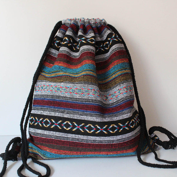 Boho Drawstring Jacquard Backpack