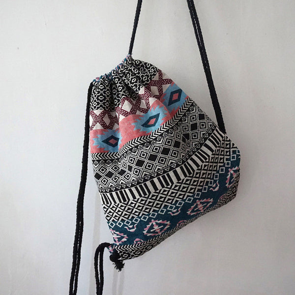 Boho Drawstring Jacquard Backpack