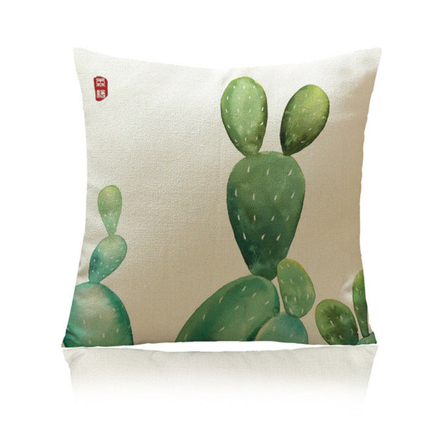 Linen Blend Cactus Pillow Cover