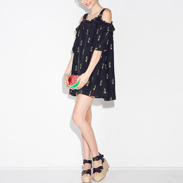 Cactus Print Off the Shoulder Festival Dress