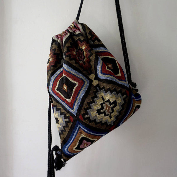 Boho Drawstring Jacquard Backpack