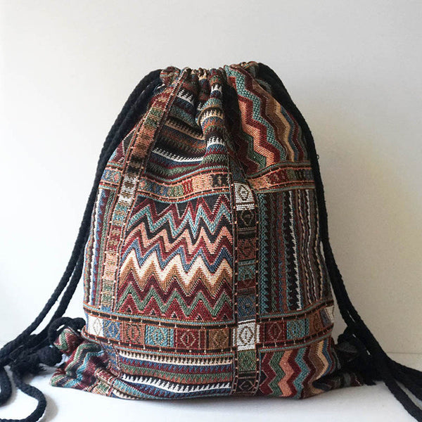 Boho Drawstring Jacquard Backpack