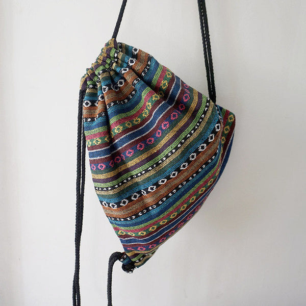 Boho Drawstring Jacquard Backpack