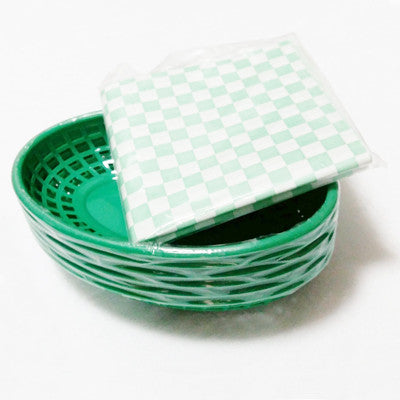 Plastic Hot Dog n' Fries Baskets with Checked Liners (Set of 6)