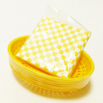 Plastic Hot Dog n' Fries Baskets with Checked Liners (Set of 6)