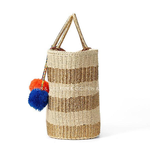 Pom-pom Straw Beach Tote