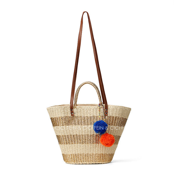 Pom-pom Straw Beach Tote