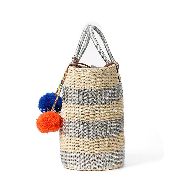 Pom-pom Straw Beach Tote