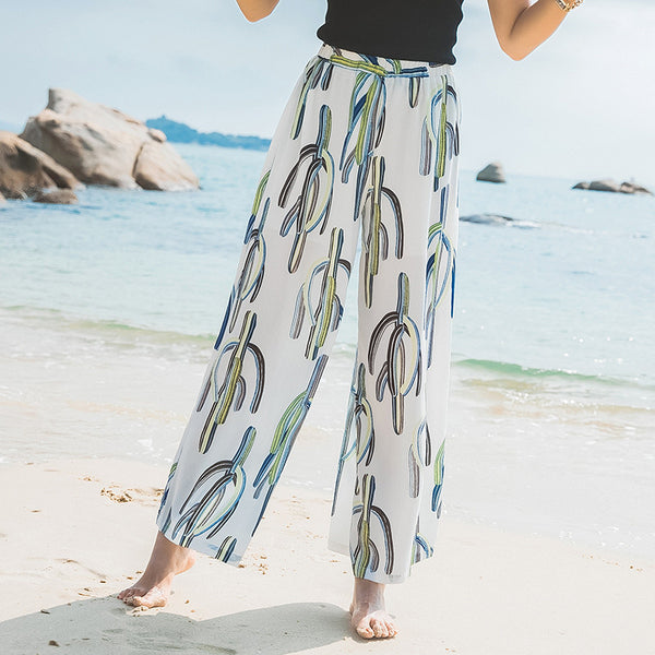 Wide-leg Cactus Print Pants