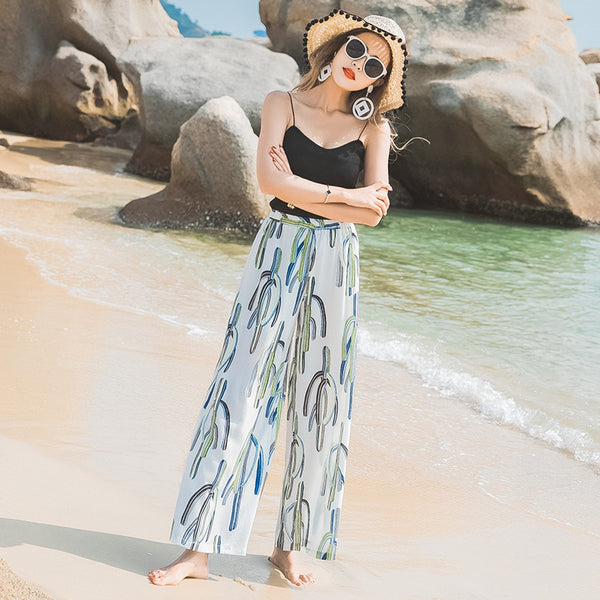 Wide-leg Cactus Print Pants