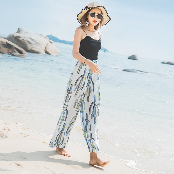 Wide-leg Cactus Print Pants